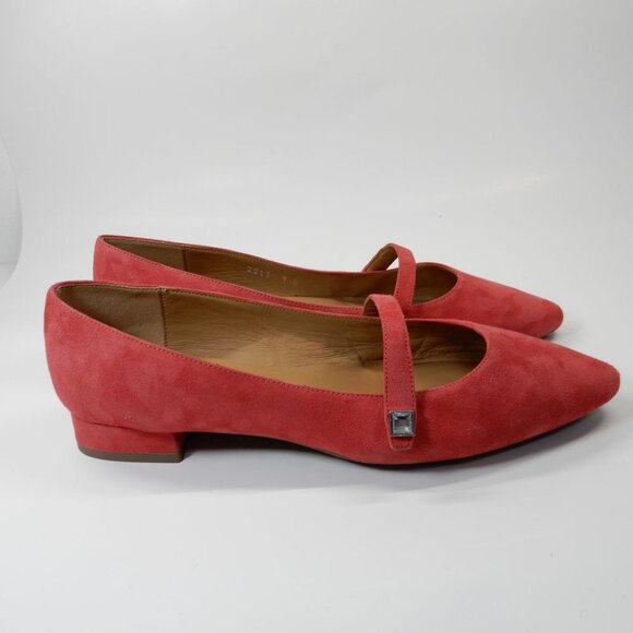 Aquatalia Priya Pointed Toe Mary Jane Flats Size 9 Raspberry Red Suede Leather - Picture 4 of 10